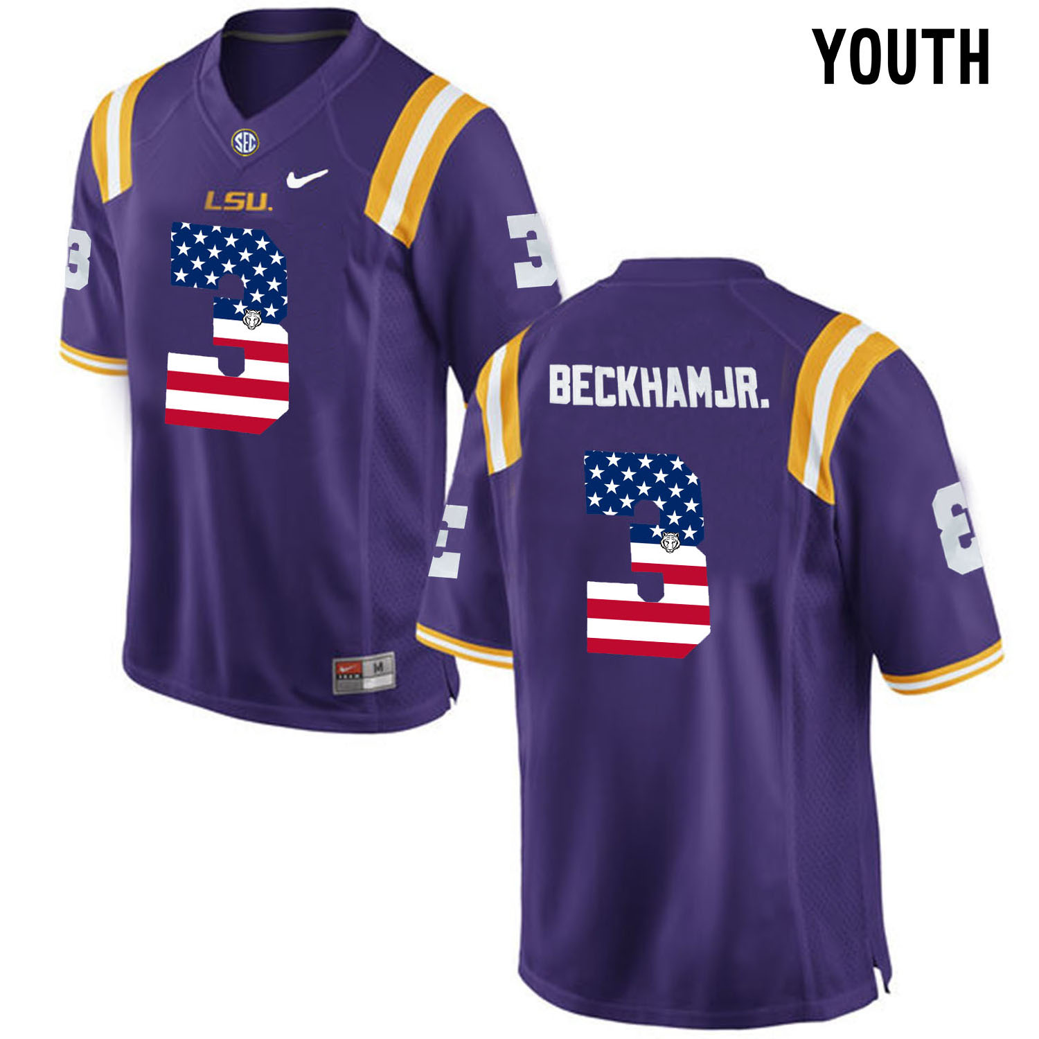 US Flag Fashion Youth LSU Tigers Odell Beckham Jr. 3 College Football Limited Jersey Purple